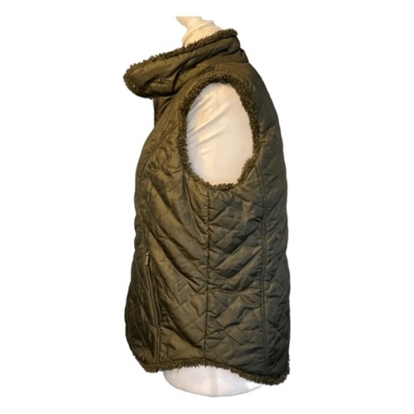 Tweeds Quilted Puffer Vest Chocolate Brown Sherpa Fleece Reversible Sleeveless S - Picture 4 of 8